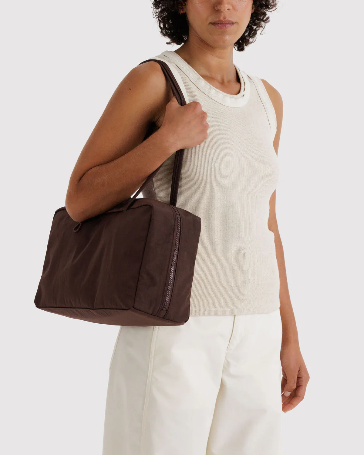 Medium Nylon Bowler Bag in Coffee - Image 2