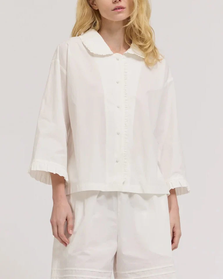 Ottie Ruffle Shirt in Off White