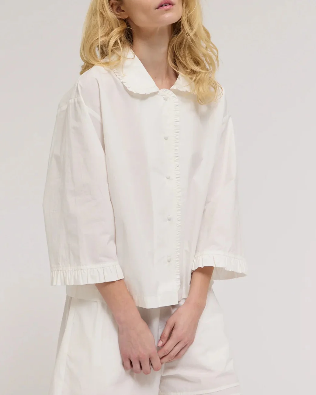 Ottie Ruffle Shirt in Off White - Image 2