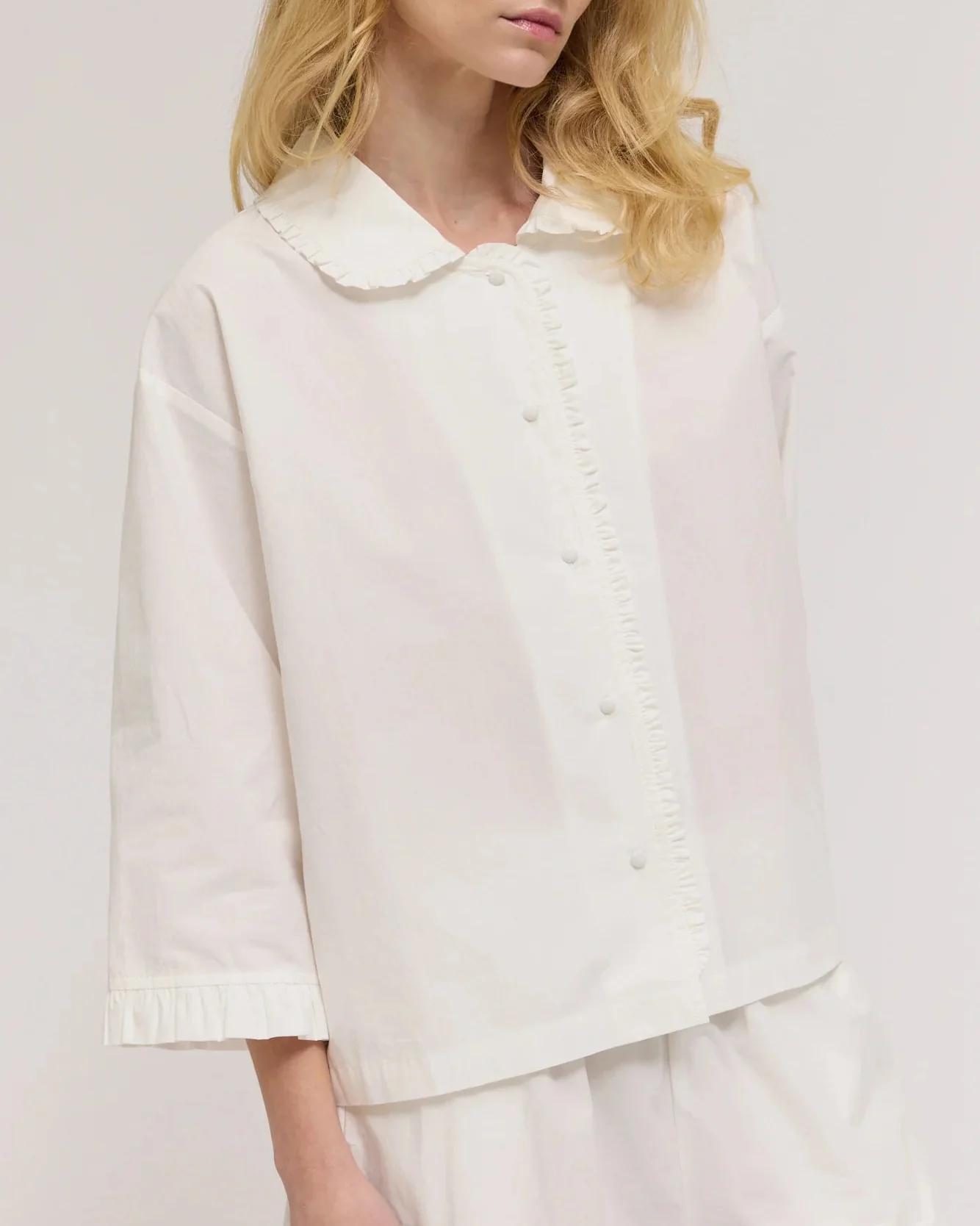 Ottie Ruffle Shirt in Off White - Image 3