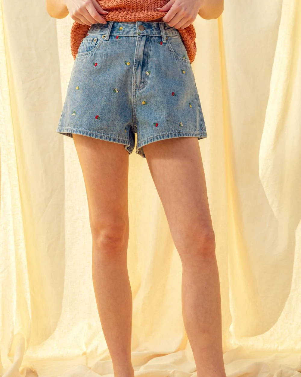 Embroidery Denim Shorts