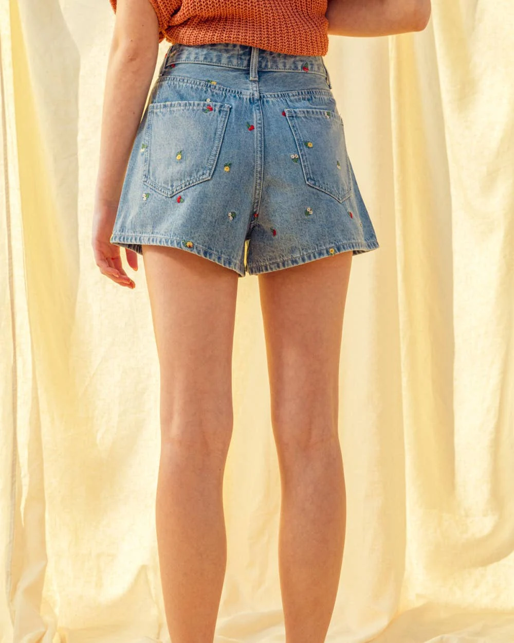 Embroidery Denim Shorts - Image 3