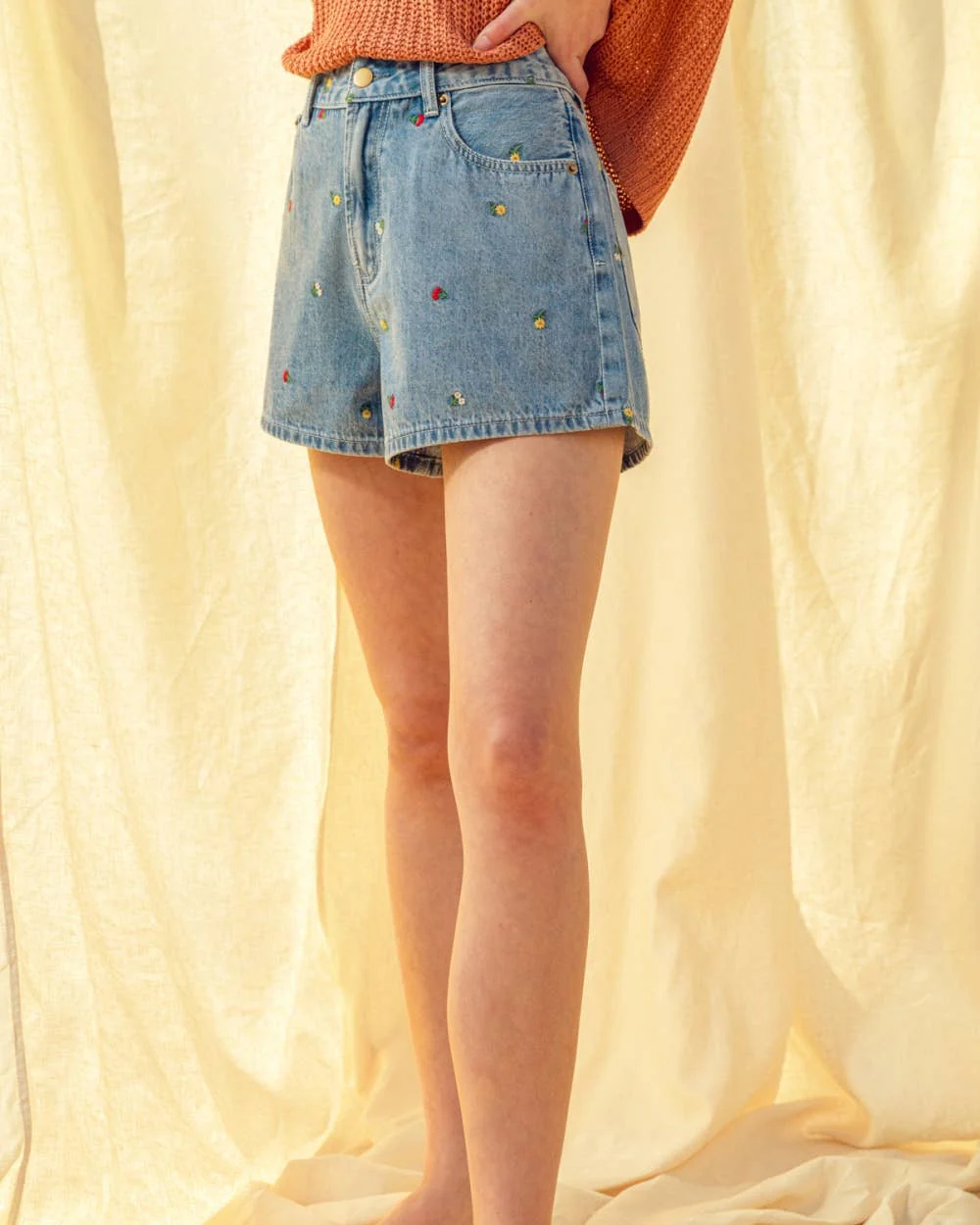 Embroidery Denim Shorts - Image 5