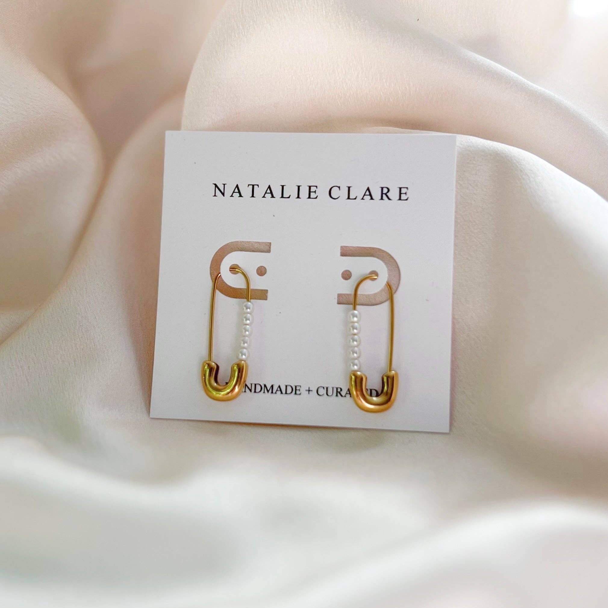 Pearl Safety Pins Earrings - Image 3