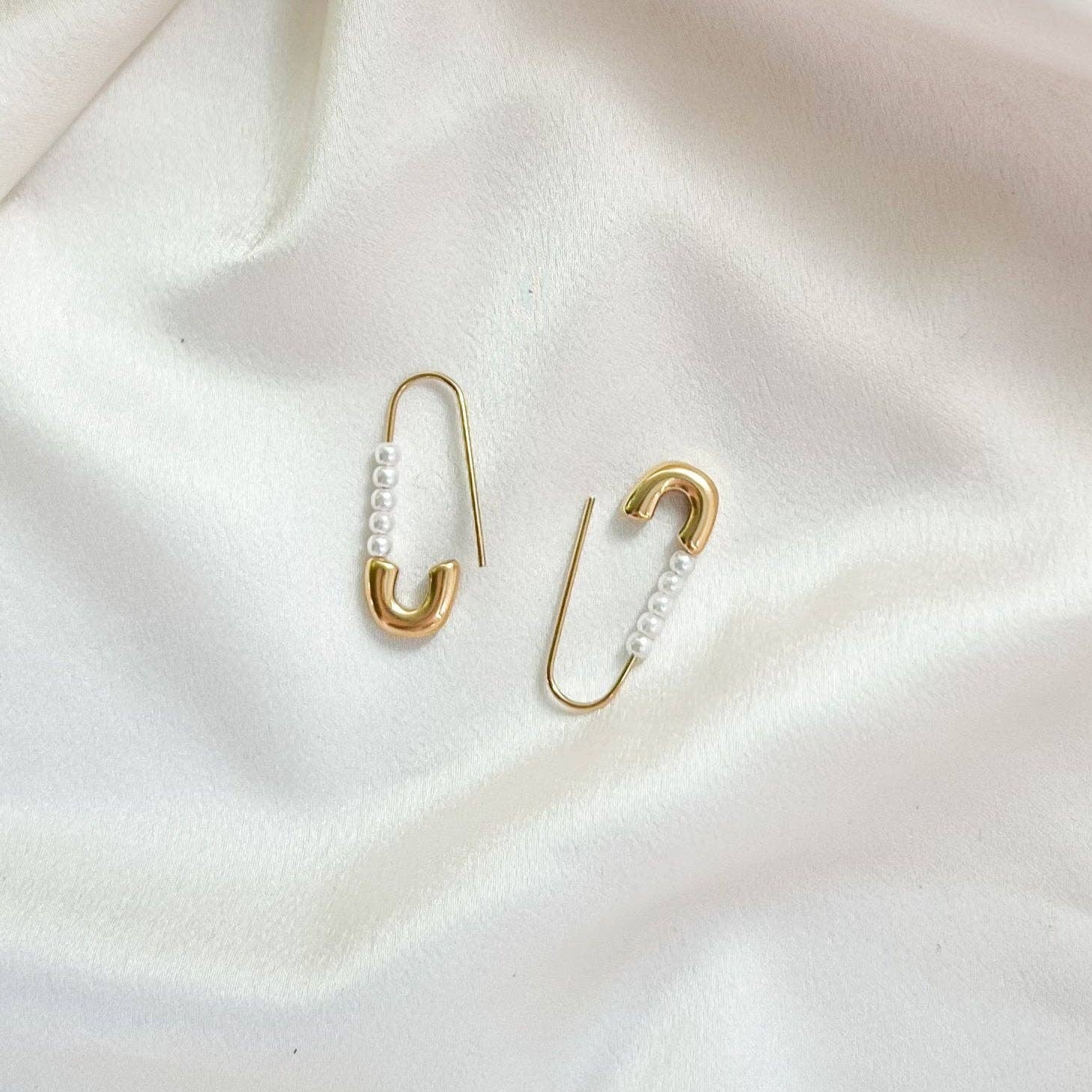 Pearl Safety Pins Earrings - Image 4