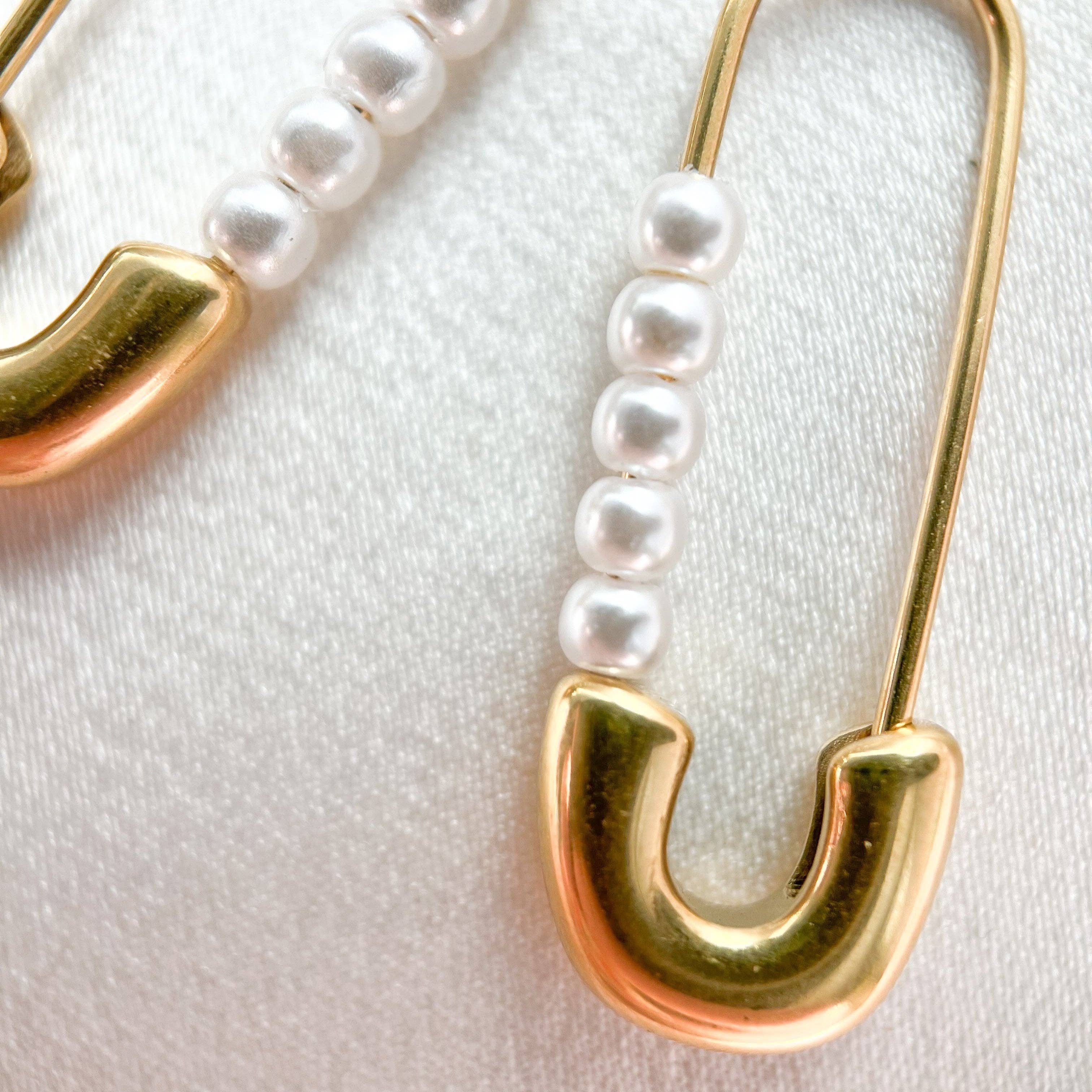 Pearl Safety Pins Earrings - Image 5