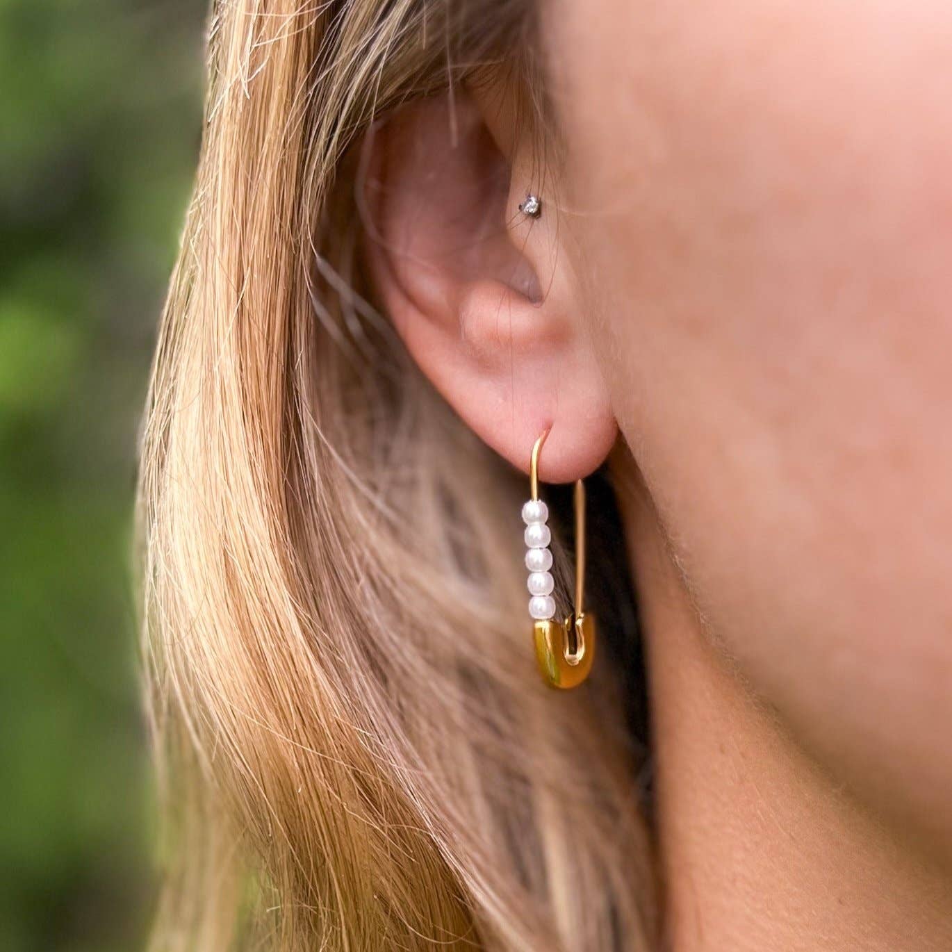 Pearl Safety Pins Earrings - Image 6