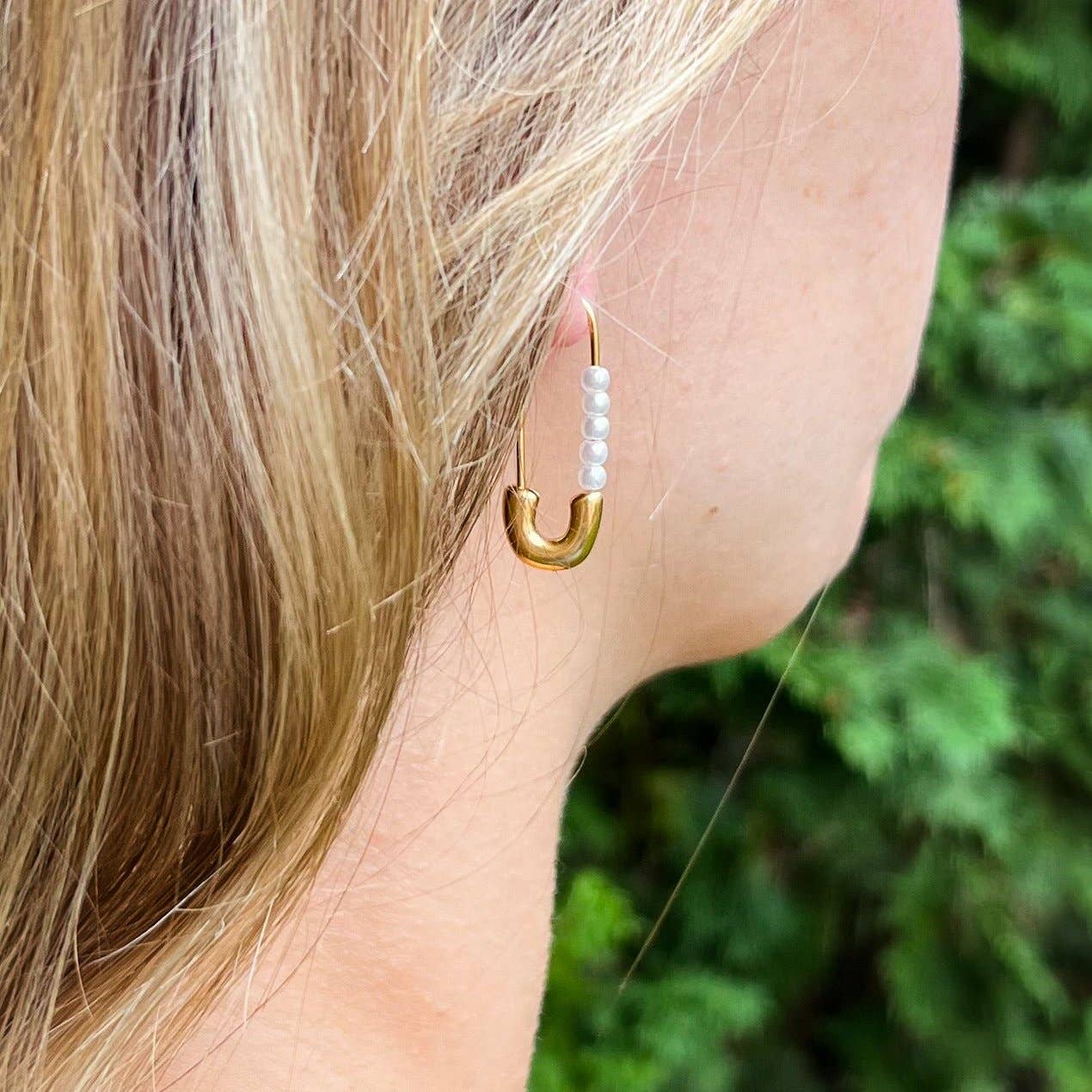 Pearl Safety Pins Earrings - Image 7