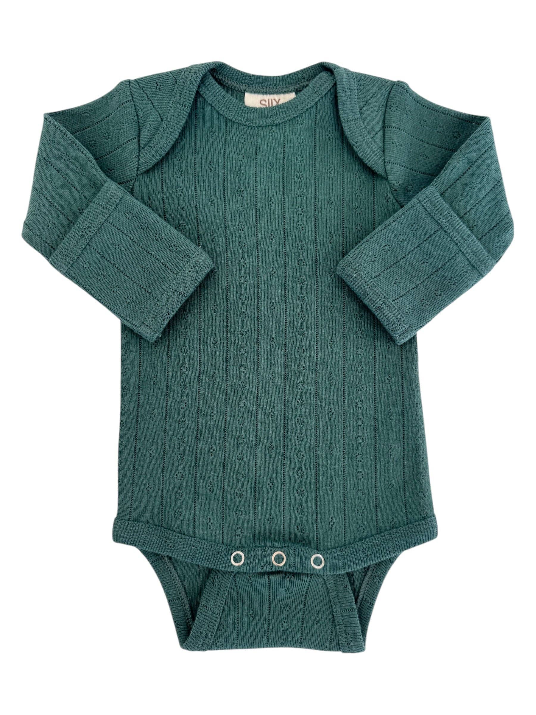 Pointelle Long Sleeve Bodysuit in Pine