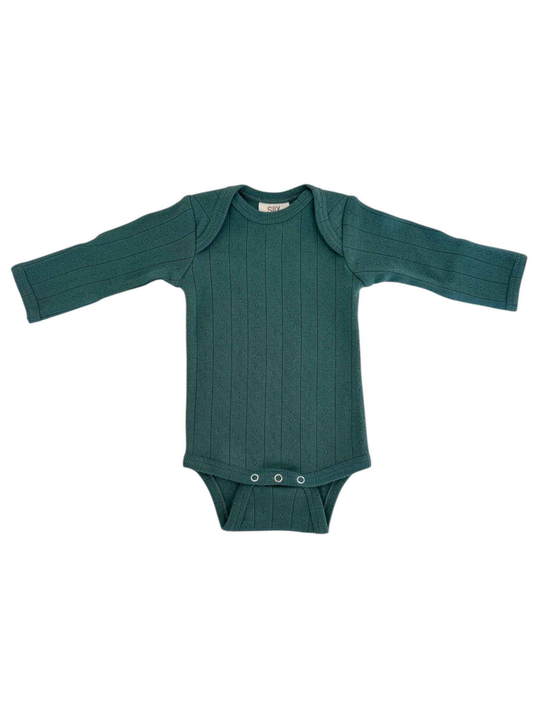 Pointelle Long Sleeve Bodysuit in Pine - Image 2