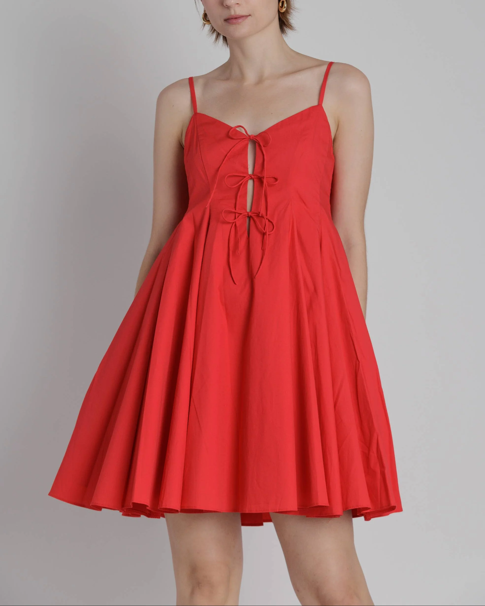Pleated Poplin Mini Dress in Red