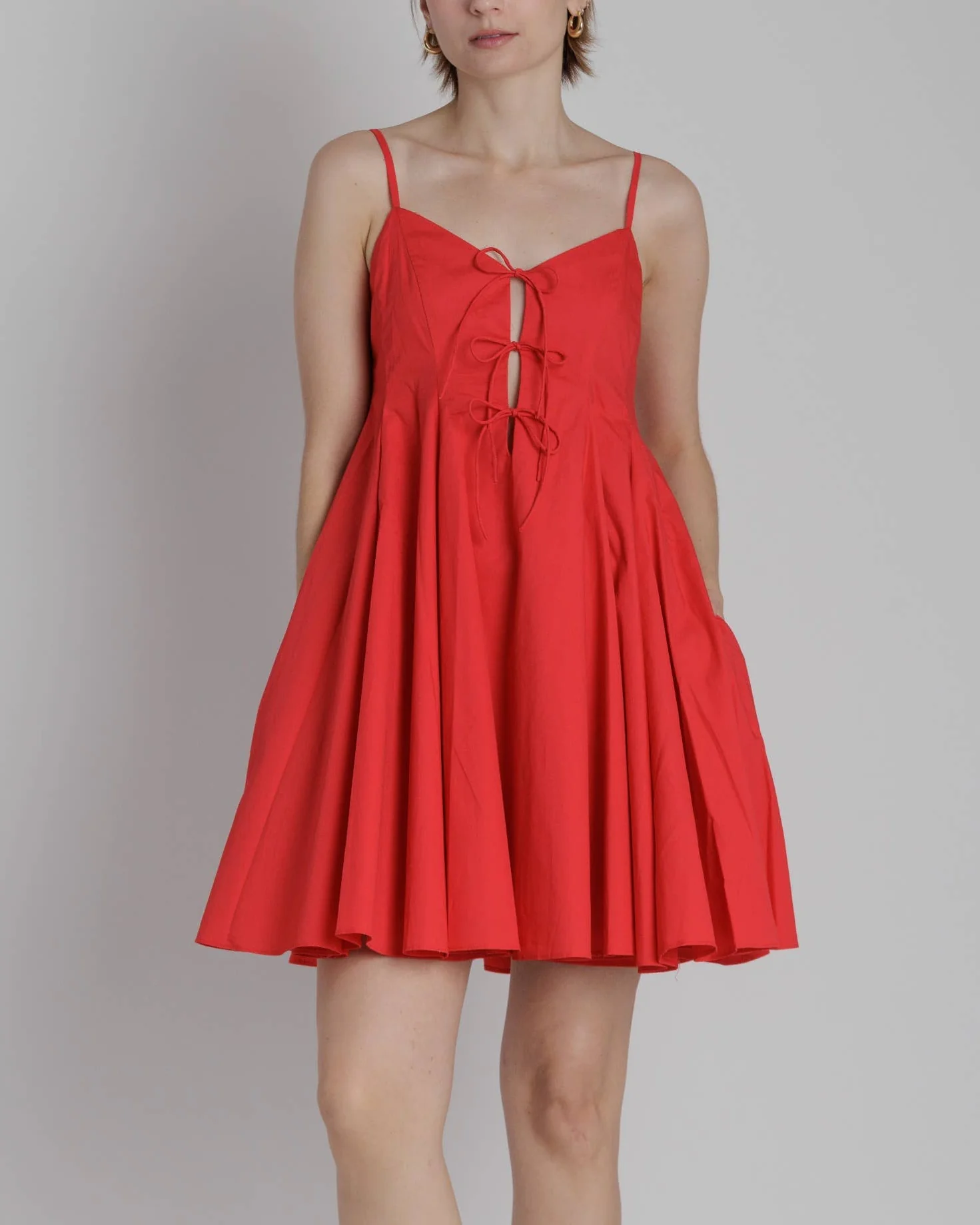 Pleated Poplin Mini Dress in Red - Image 2