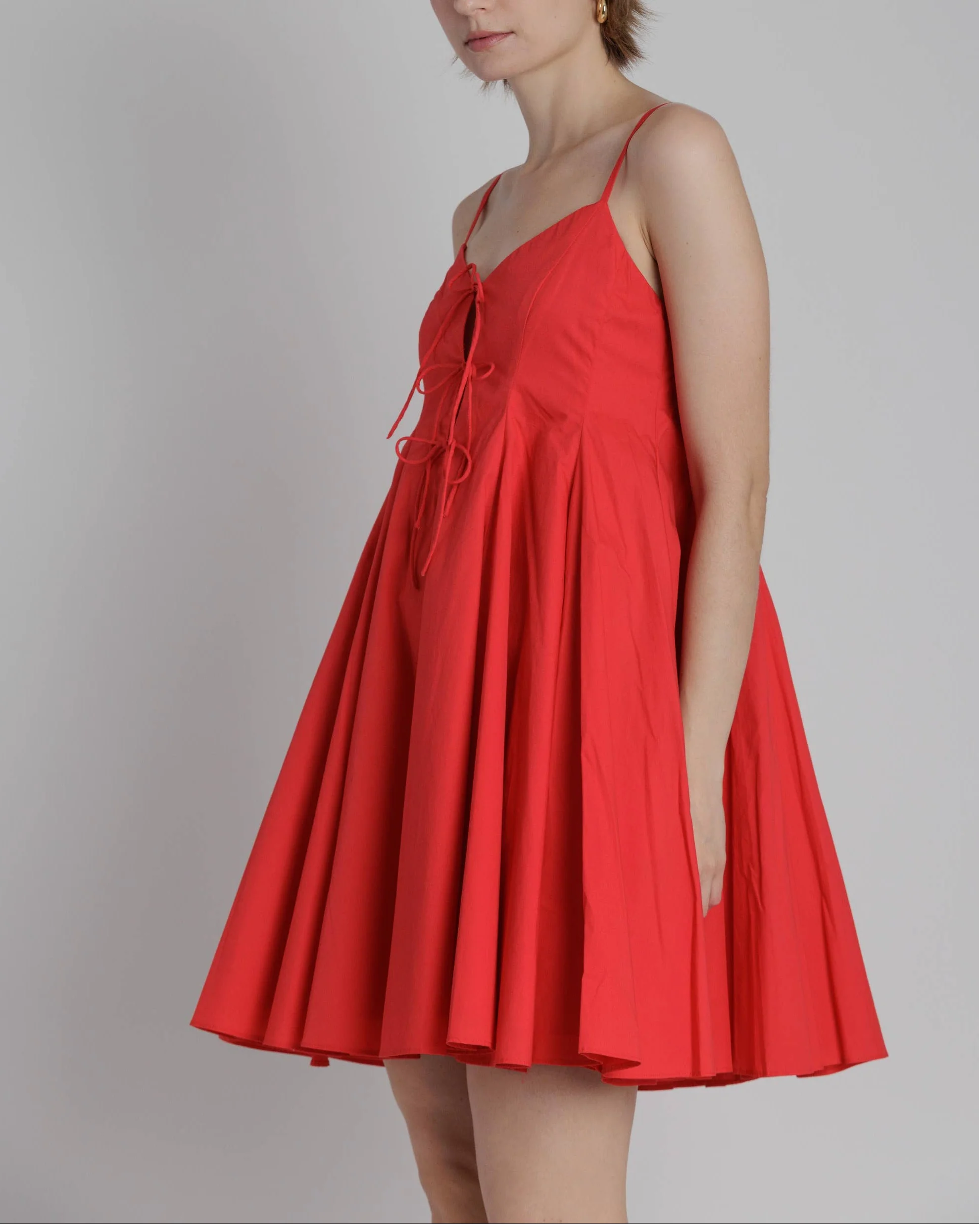 Pleated Poplin Mini Dress in Red - Image 3