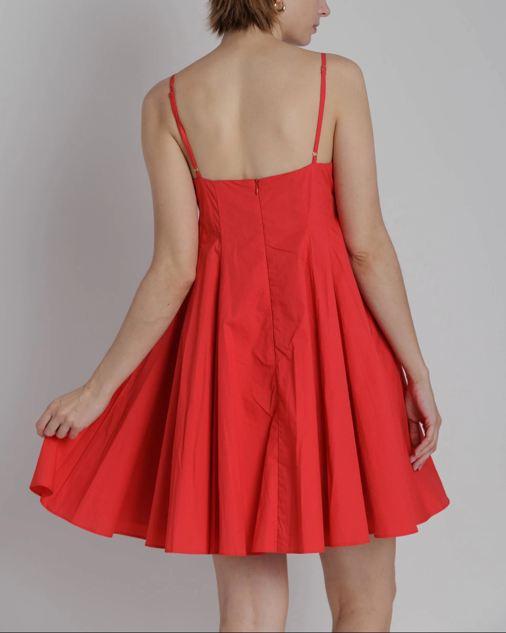 Pleated Poplin Mini Dress in Red - Image 4