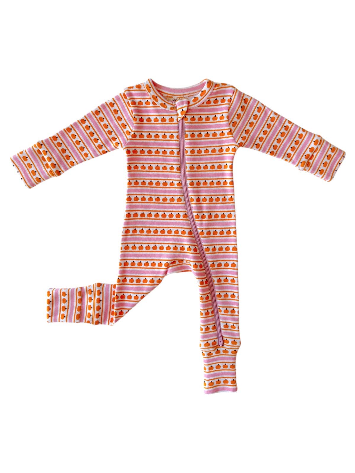 2-Way Zip Romper in Pumpkin Stripe Pink