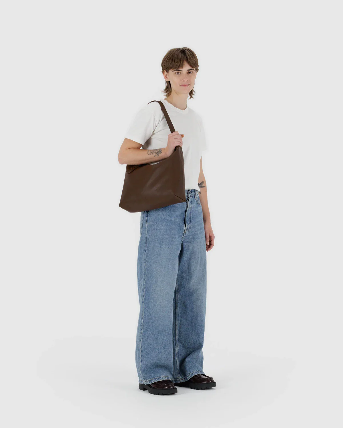 Recycled Leather Shoulder Bag in Brown - Image 3