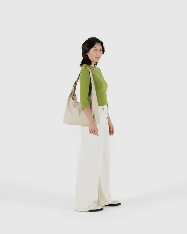 Recycled Leather Shoulder Bag in Stone - Image 3
