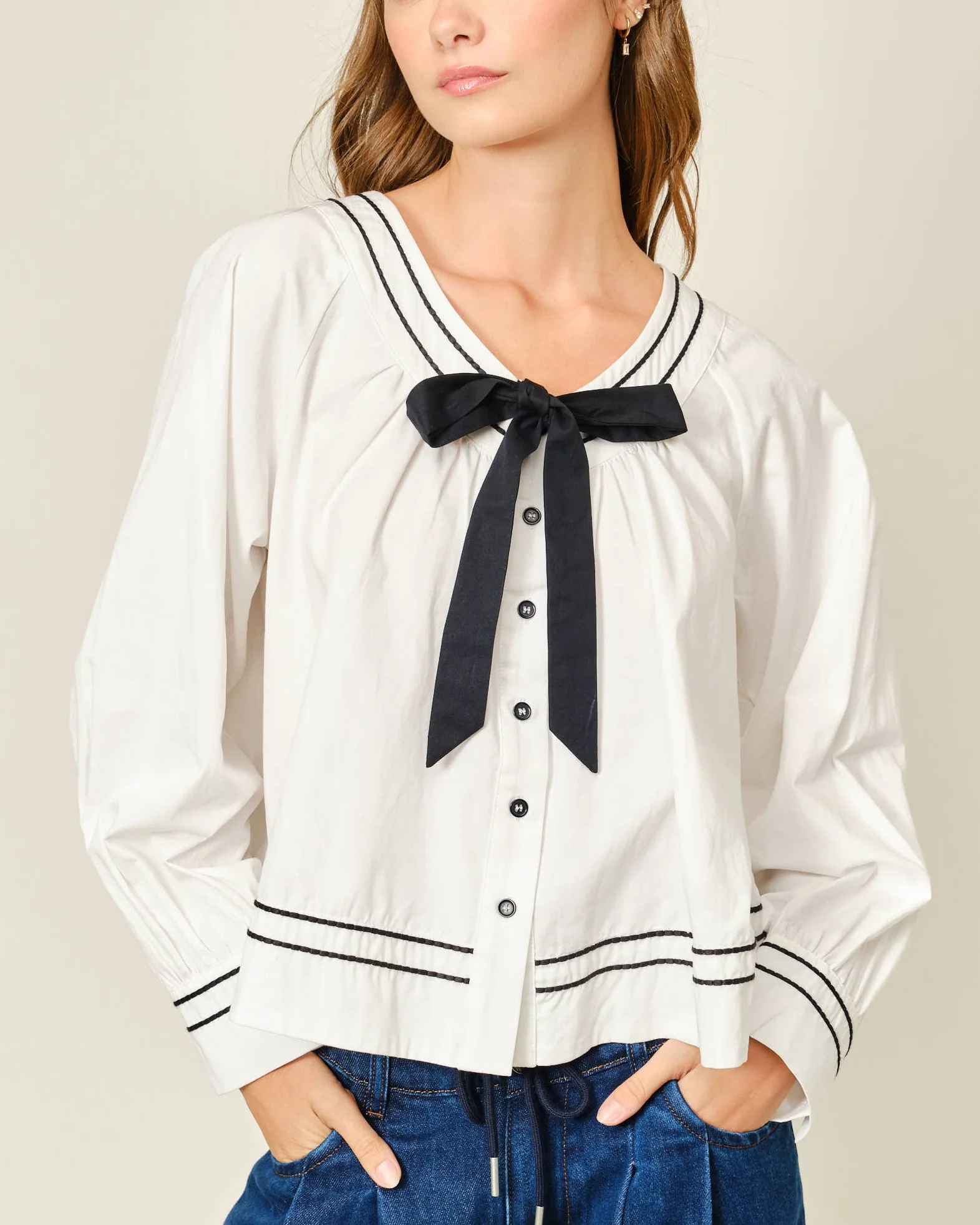 Ribbon Blouse in Off White
