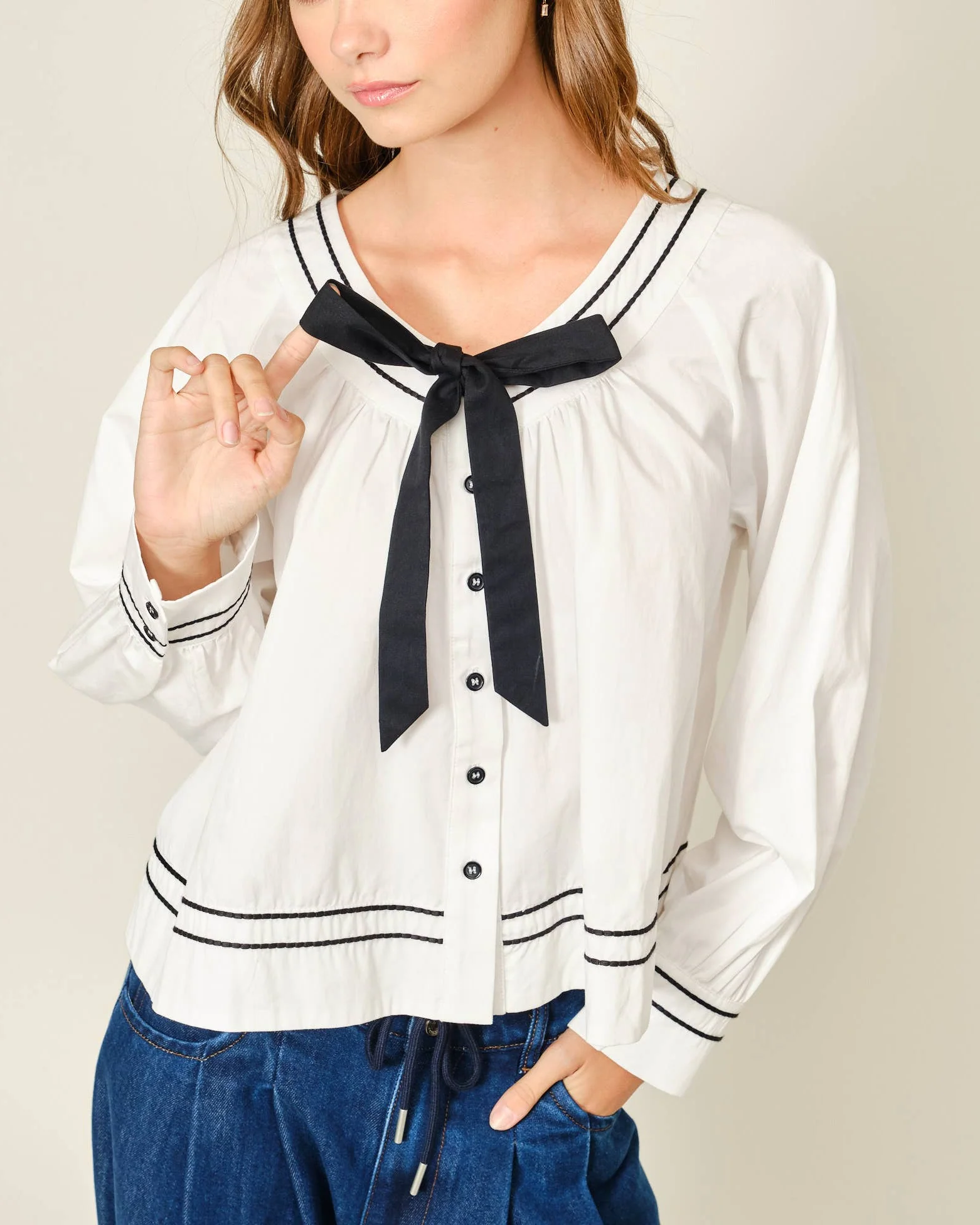 Ribbon Blouse in Off White - Image 2