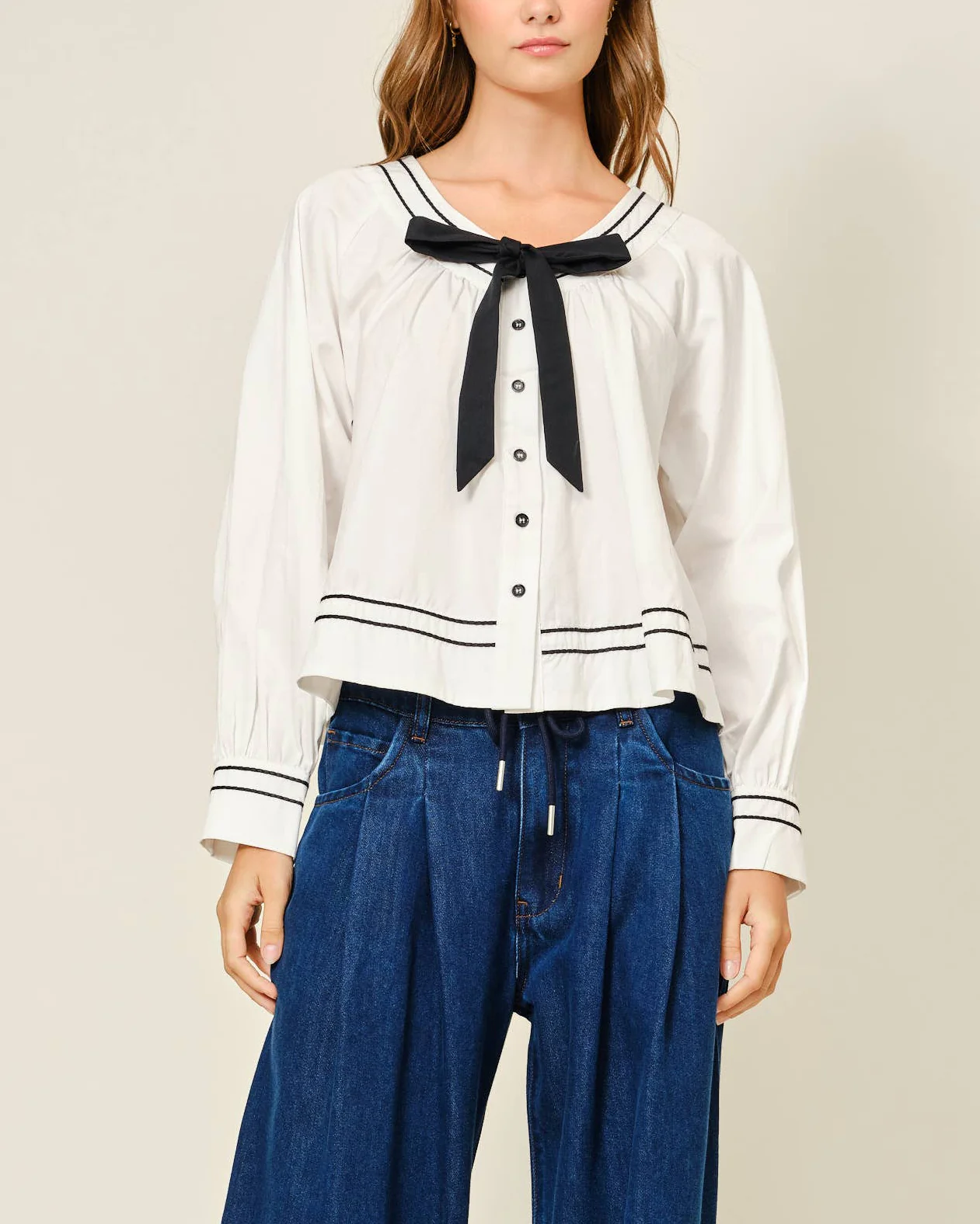 Ribbon Blouse in Off White - Image 3