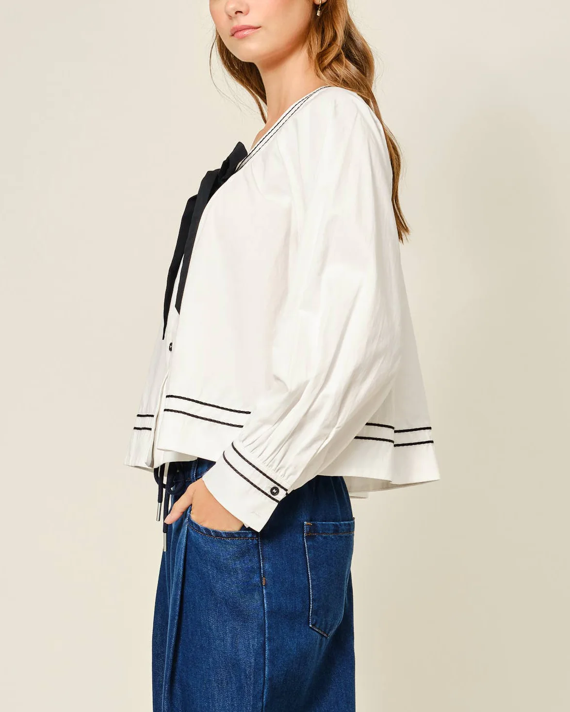 Ribbon Blouse in Off White - Image 4