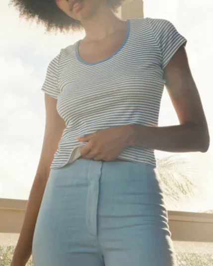 Scoop Ribsy Tee in Navy Stripe - Image 3