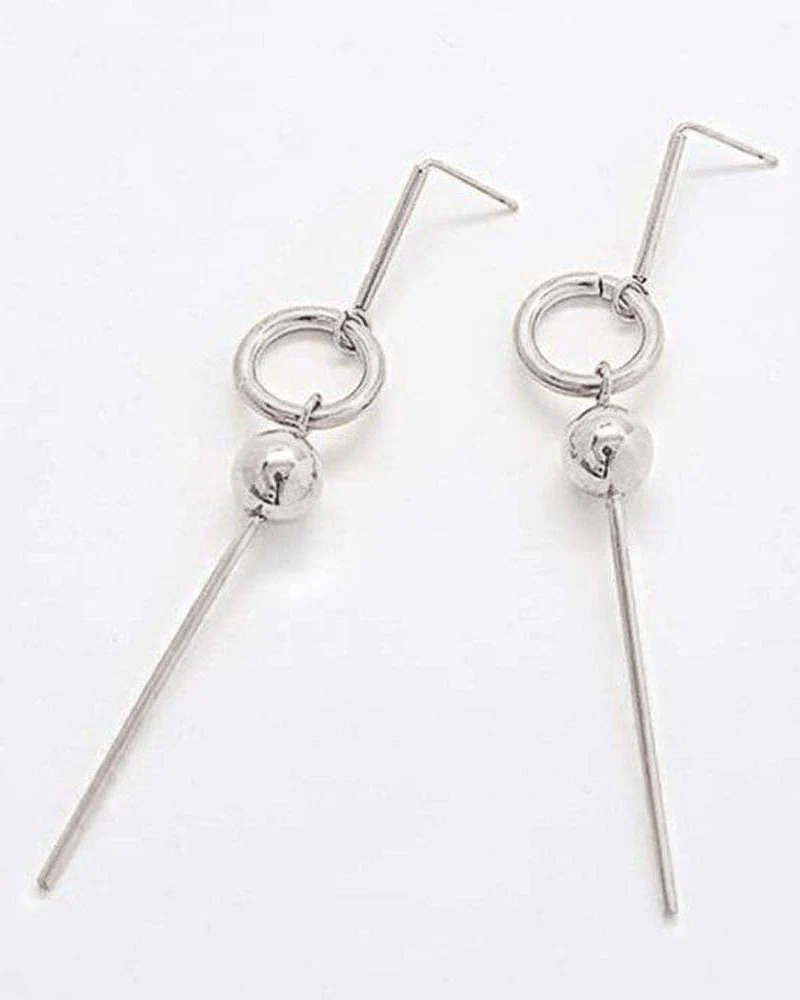 Silver Geometric Circle Drop Earrings