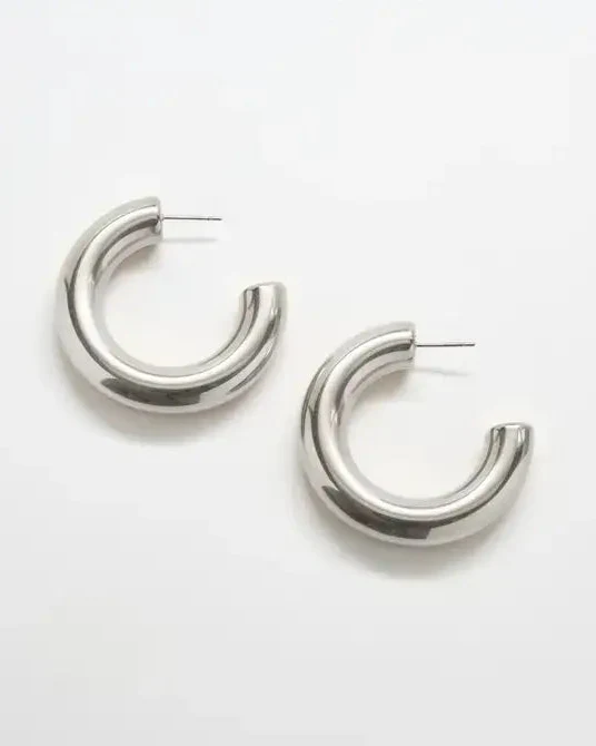 Silver Medium Chunky Hoop Earrings
