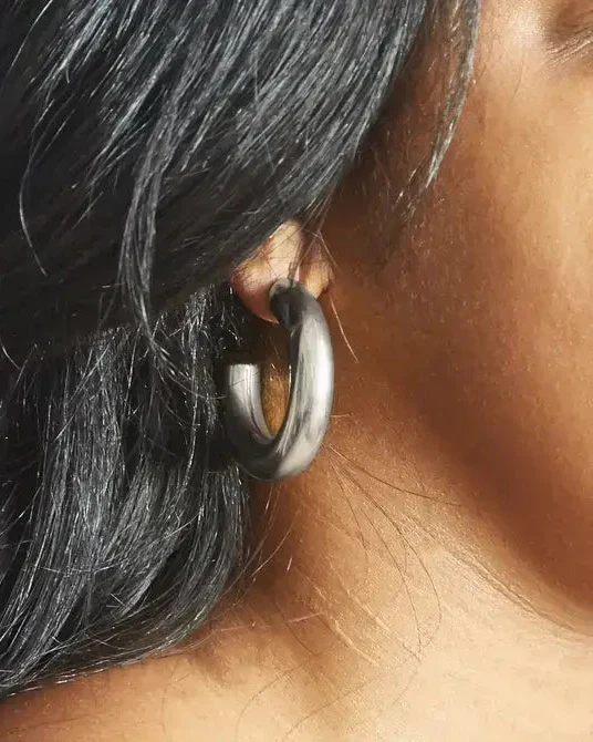 Silver Medium Chunky Hoop Earrings - Image 2