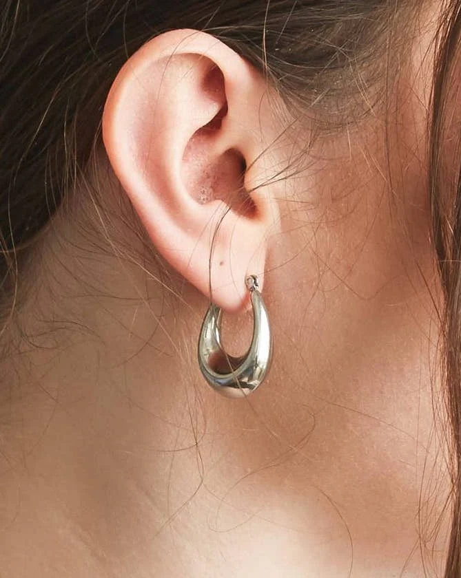 Silver Oval Hoop Earrings - Image 3