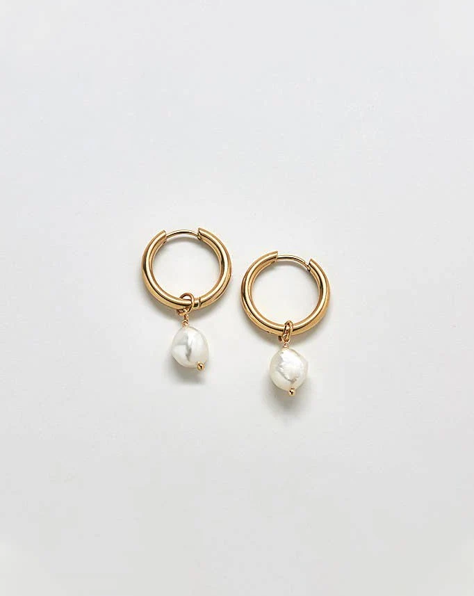 Single Pearl Hoop Earrings