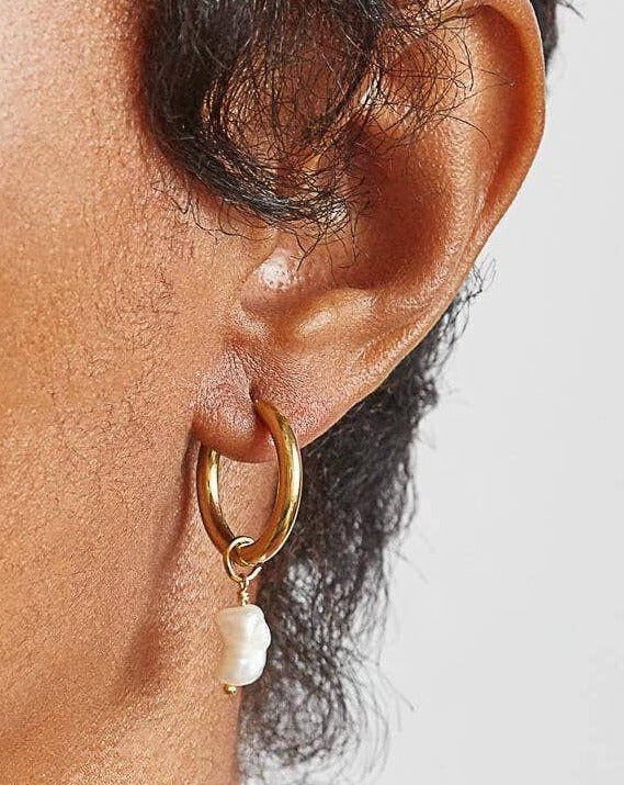 Single Pearl Hoop Earrings - Image 2