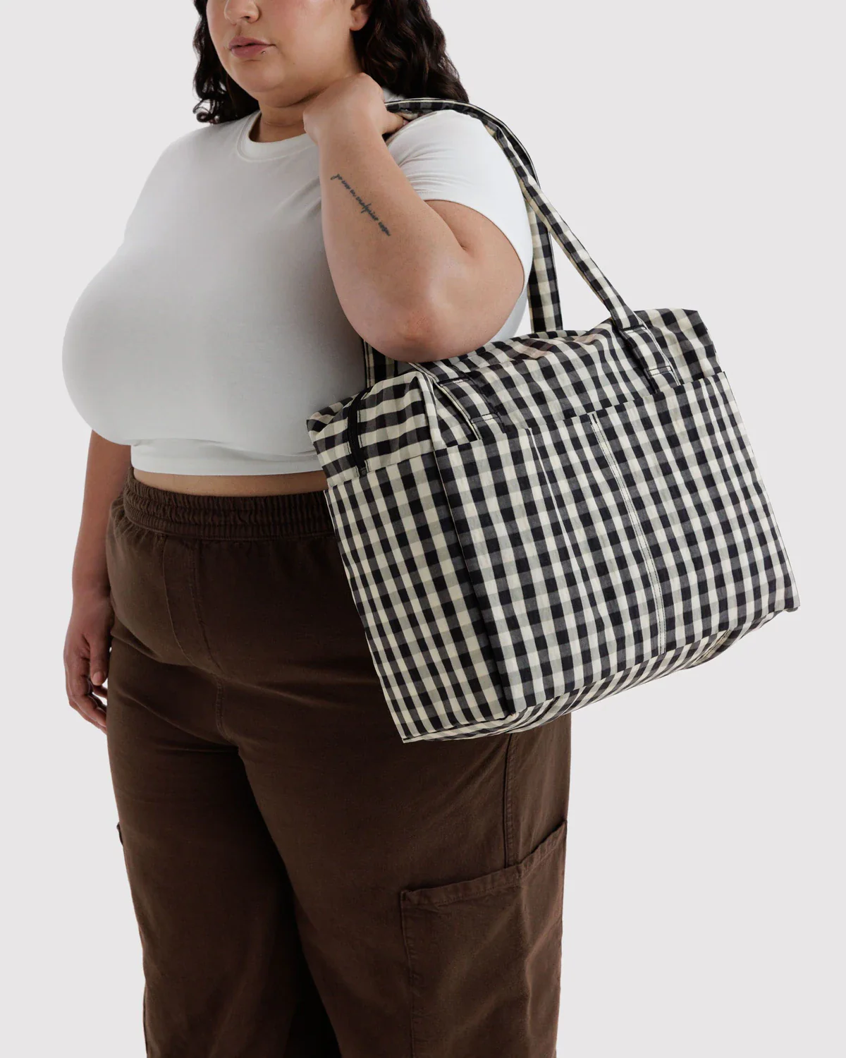 Small Cloud Carry-On in Black & Cream Gingham - Image 3
