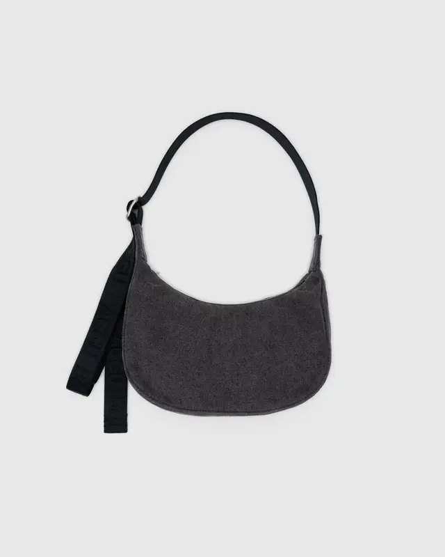 Small Denim Crescent Bag in Washed Black Denim