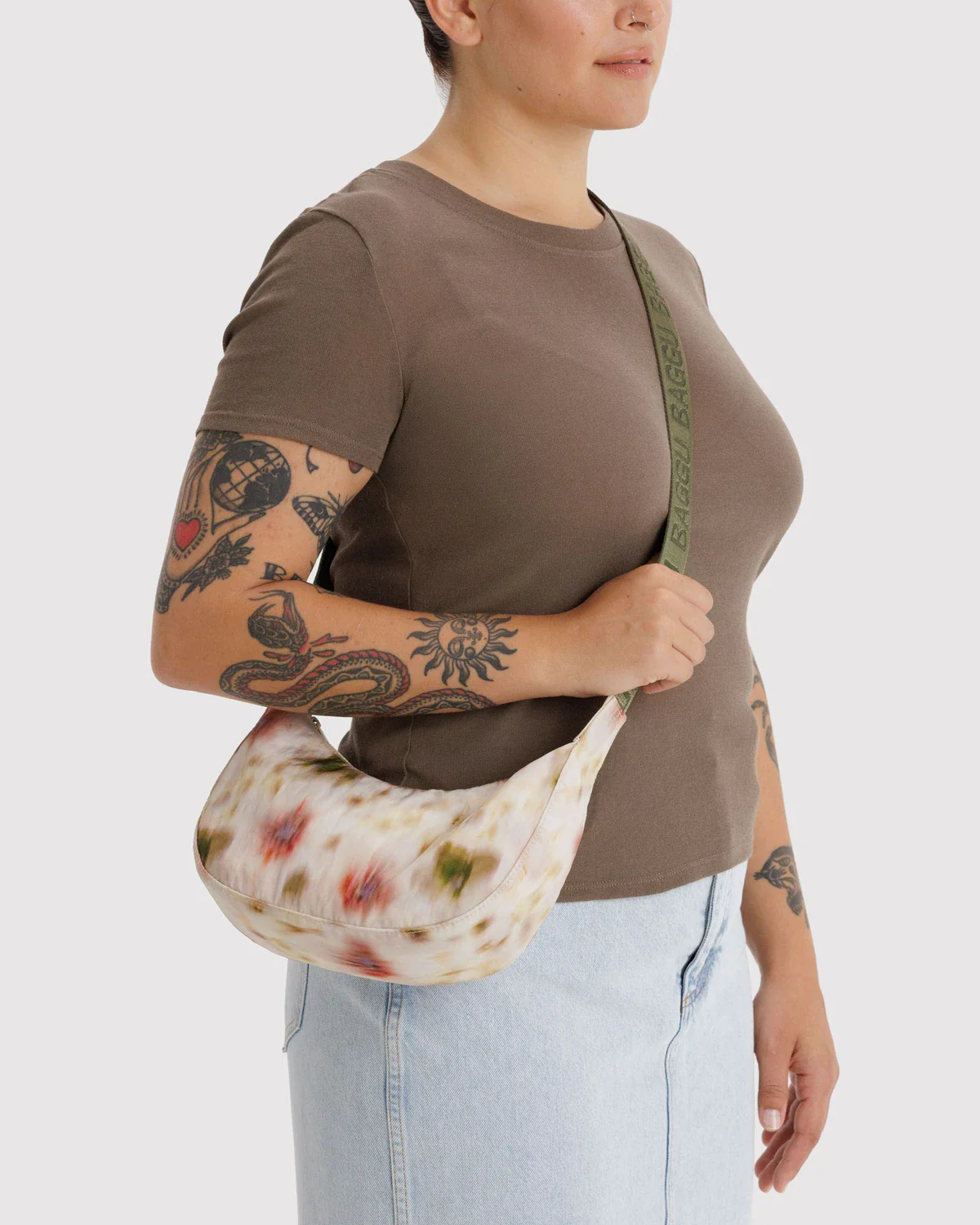 Small Nylon Crescent Bag in Abstract Floral - Image 2