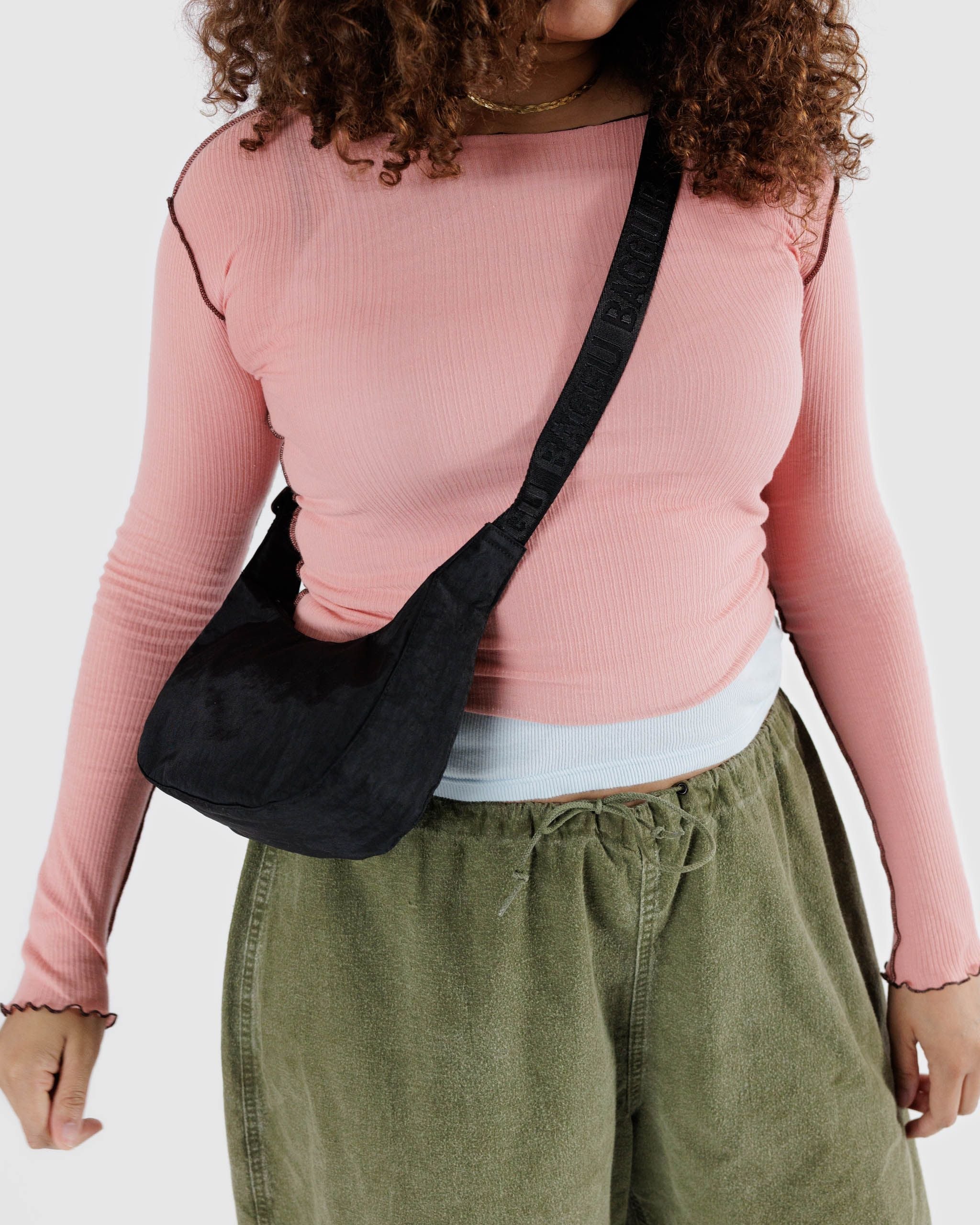 Small Nylon Crescent Bag in Black - Image 3