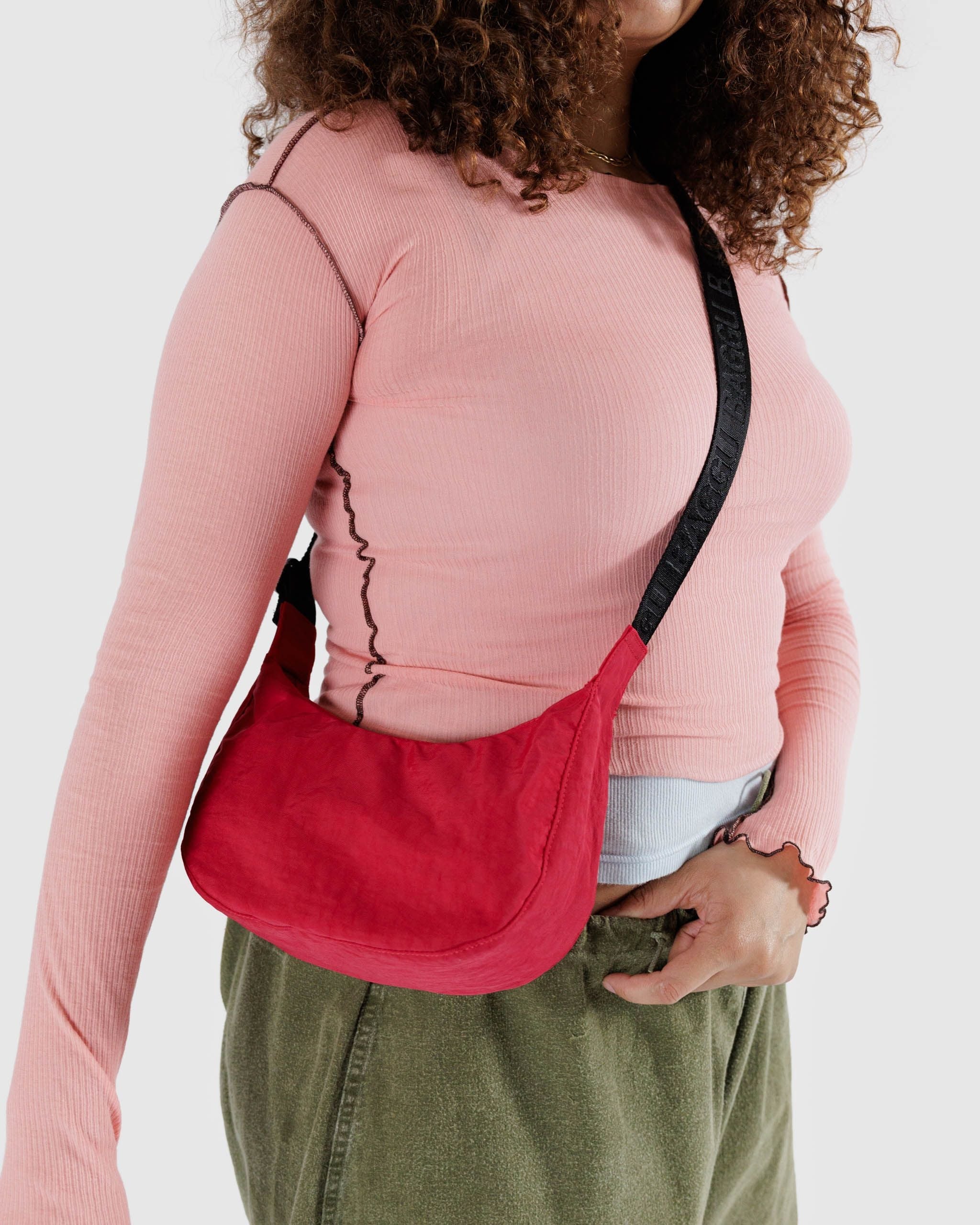 Small Nylon Crescent Bag in Candy Apple - Image 3