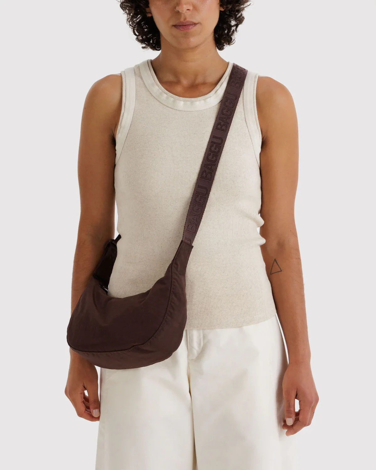 Small Nylon Crescent Bag in Coffee - Image 2