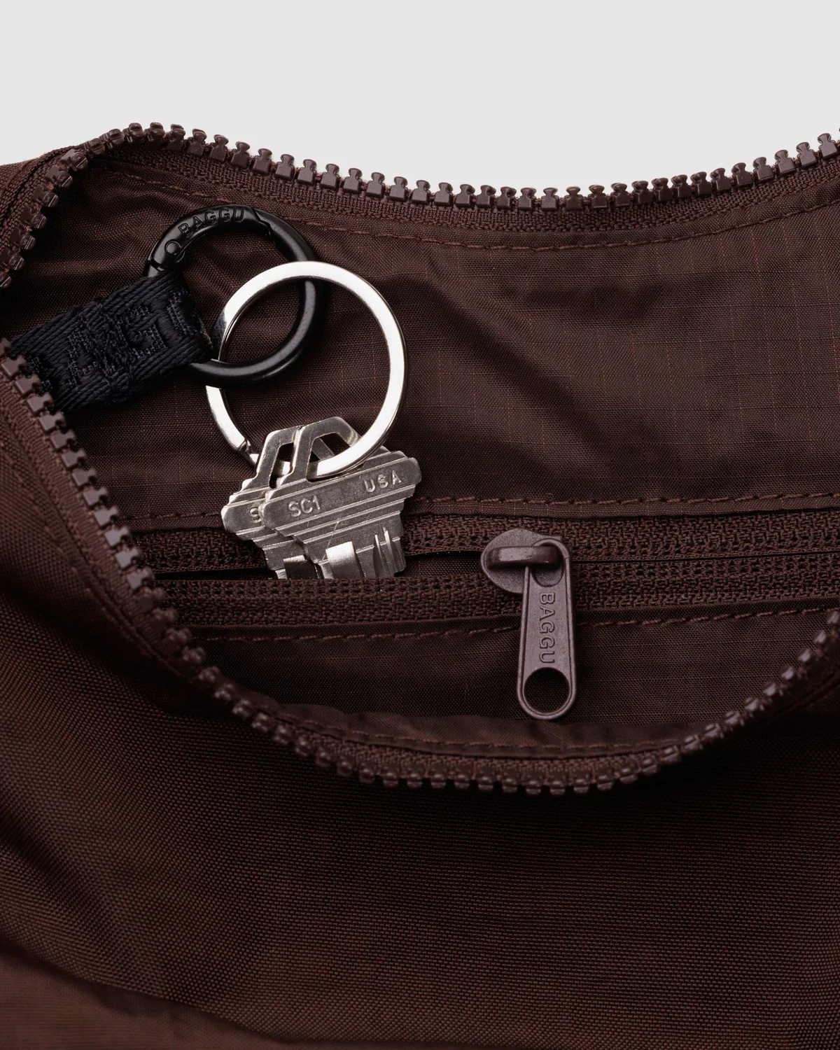 Small Nylon Crescent Bag in Coffee - Image 3
