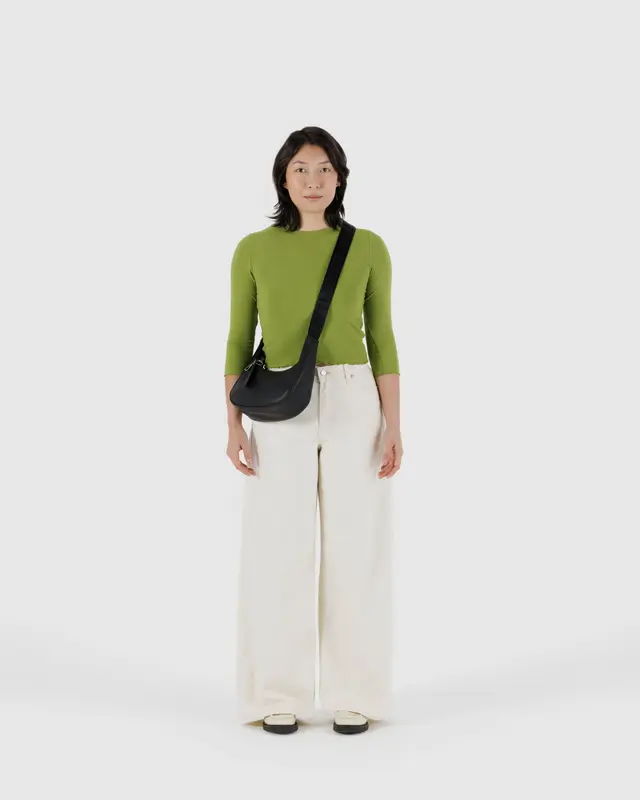 Small Recycled Leather Crescent Bag in Black - Image 3