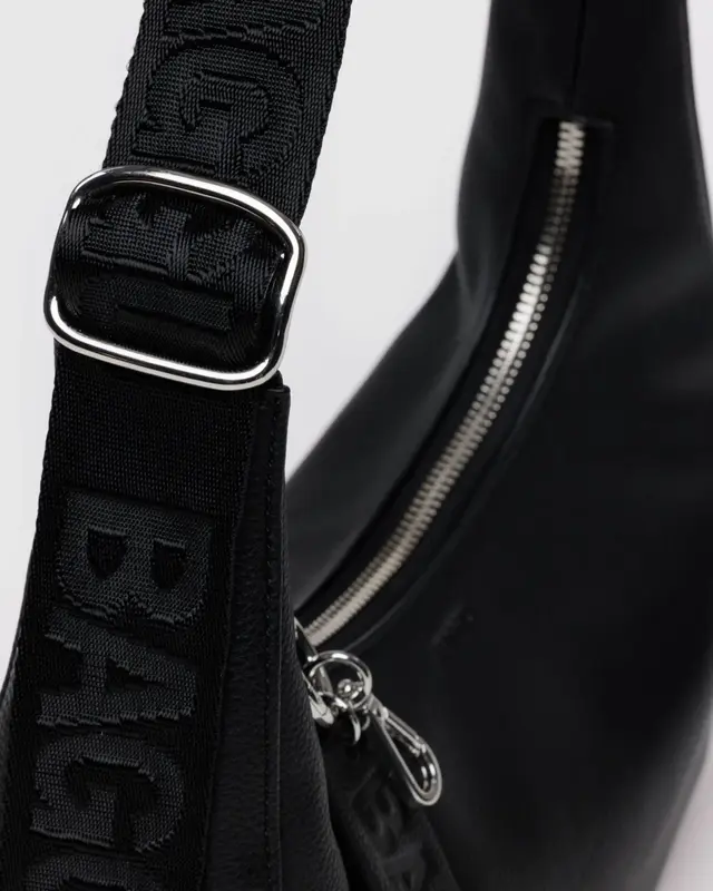 Small Recycled Leather Crescent Bag in Black - Image 5