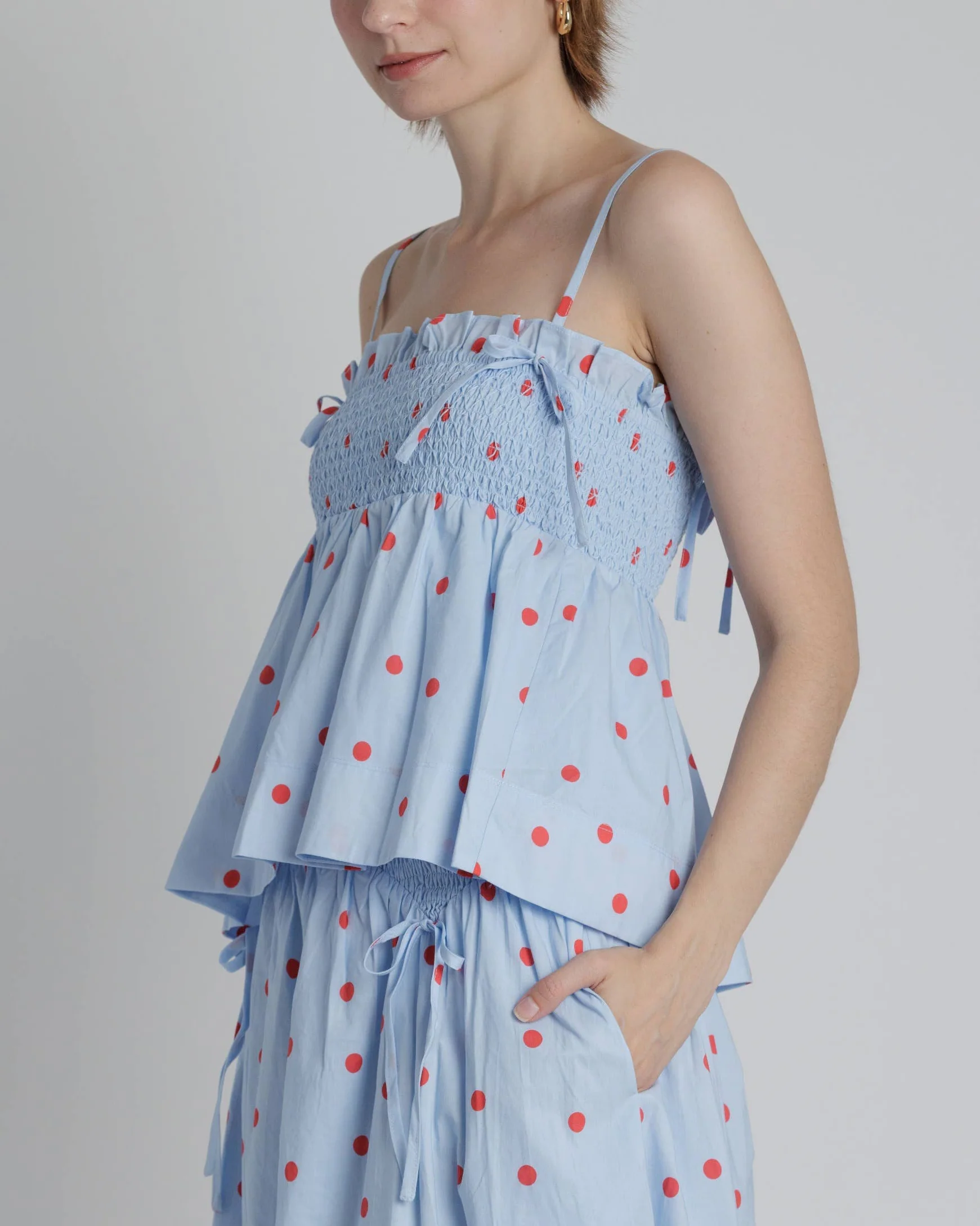 Smocked Polka Dot Tank in Blue - Image 2