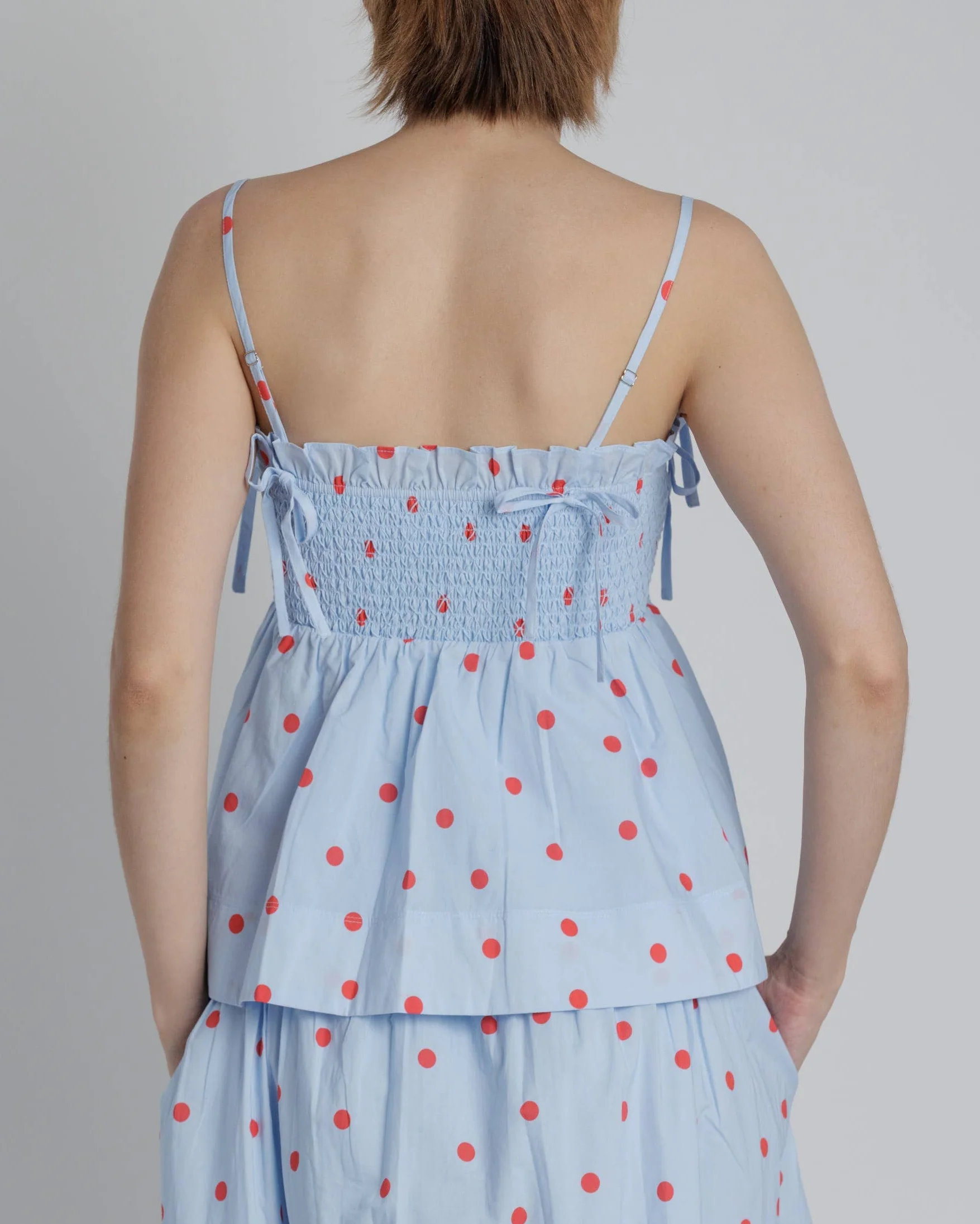Smocked Polka Dot Tank in Blue - Image 3