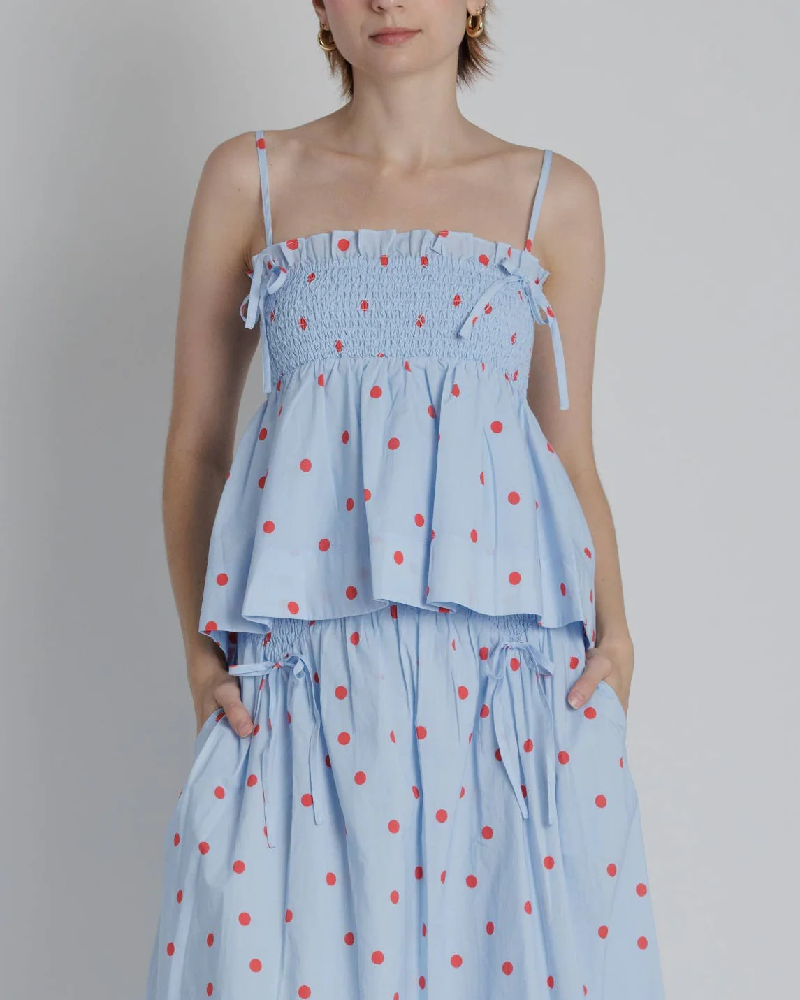 Smocked Polka Dot Tank in Blue - Image 4