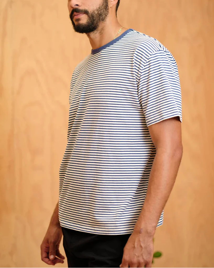 Striped Heavy Tee in Natural/Indigo