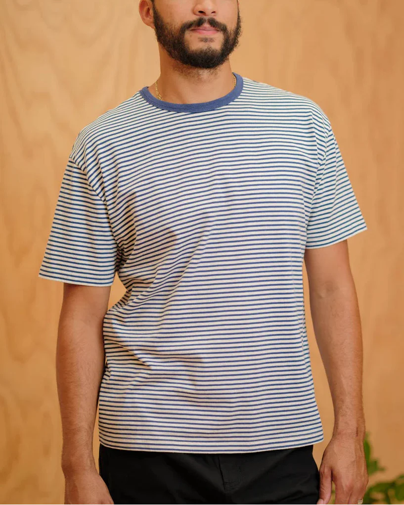 Striped Heavy Tee in Natural/Indigo - Image 2