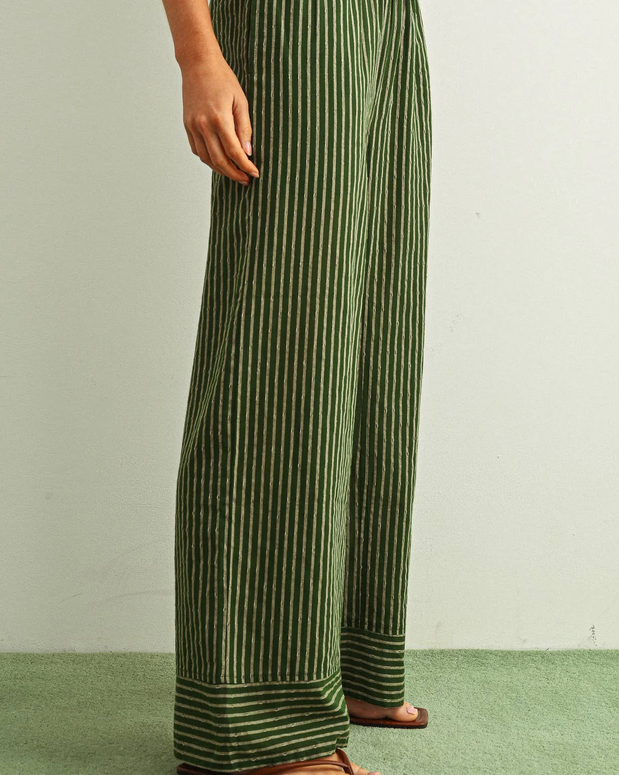 Striped Straight Wide Leg Pants in Green - Image 3