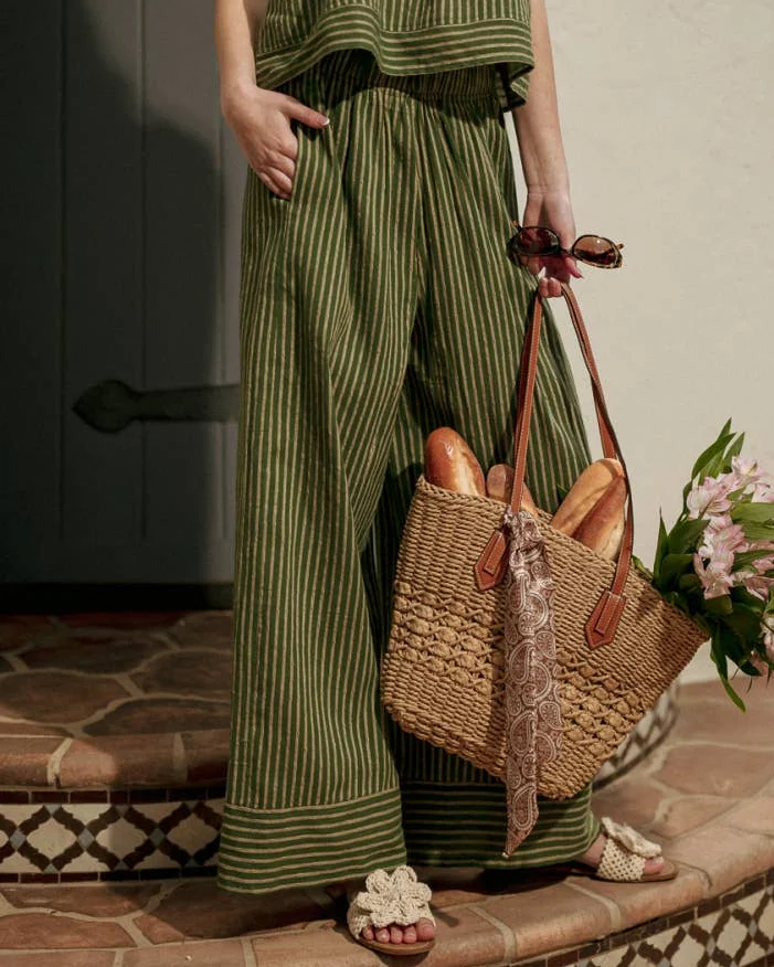 Striped Straight Wide Leg Pants in Green - Image 7