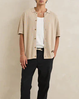 Textured Knit Shirt in Stone - Image 4