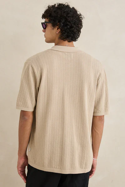 Textured Knit Shirt in Stone - Image 5